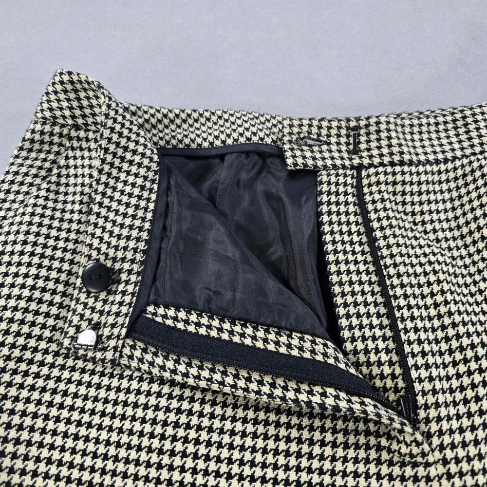 Talbots Womens Size 8 Black Cream Houndstooth Silk Cotton Straight Leg Pants